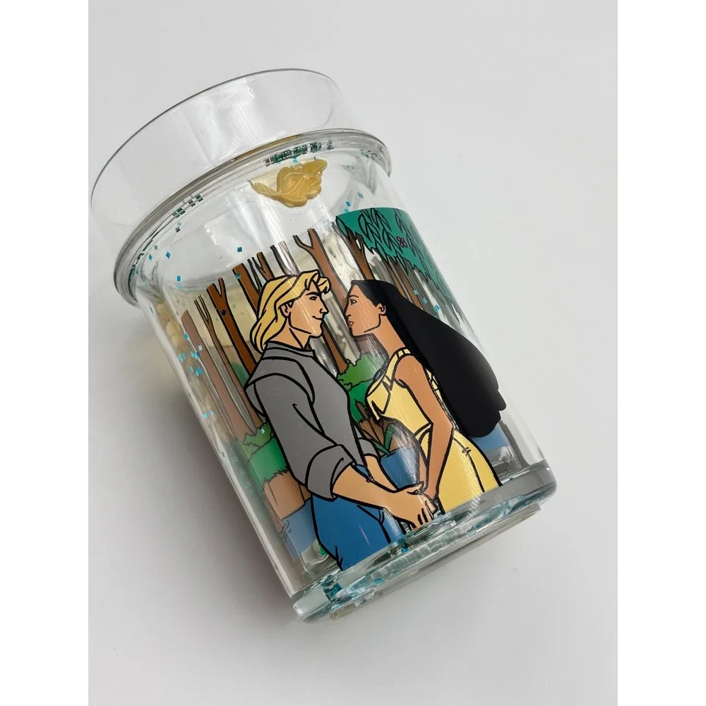 Vintage Disney Pocahontas Glitter Tumbler Cup Blue Floating Sparkles Plastic